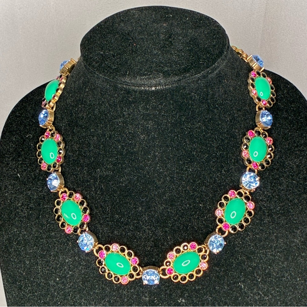 J. Crew Green, Pink & Blue Gold-Tone Statement Necklace